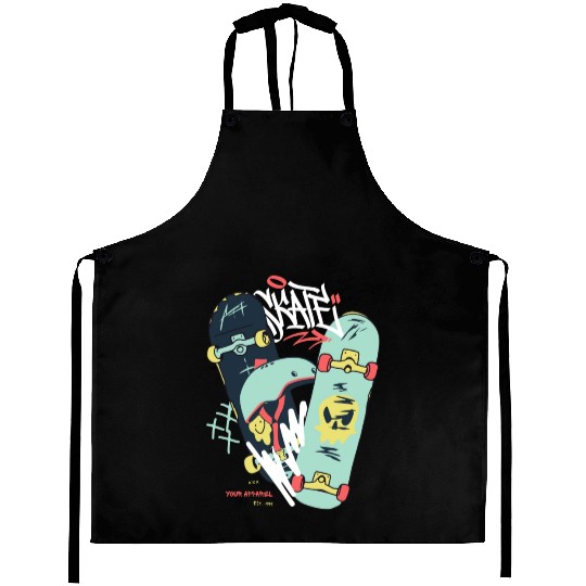 Black Light Green Modern Illustrated Skateboard Aprons