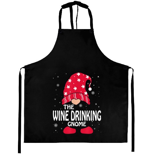 Wine Drinking Gnome Family Py Aprons