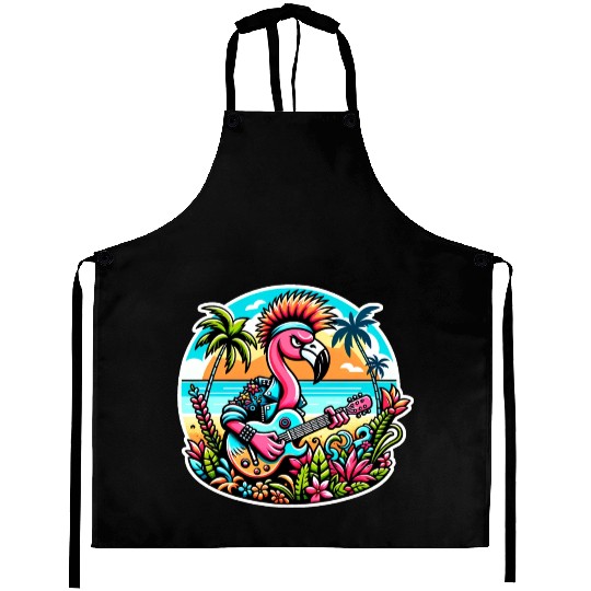 Flamingo Rockstar: Tropical Punk Fusion Aprons