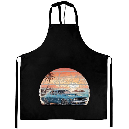 A muscle car cruisingon a coastal road. Aprons