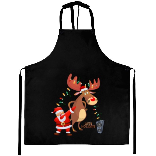 Christmas Lights Dabbing Santa Dancing Rudolph Aprons