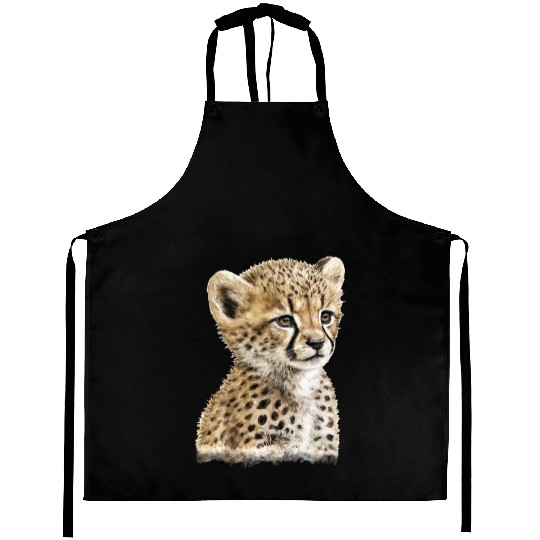 Baby Cheetah Watercolor Painting Portrait Aprons