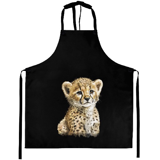 Cheetah Baby Watercolor Painting Portrait Aprons