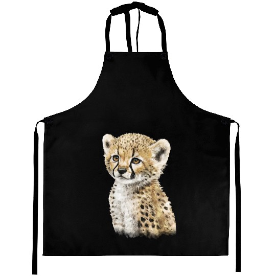 Cute Baby Cheetah Watercolor Painting Portrait Aprons