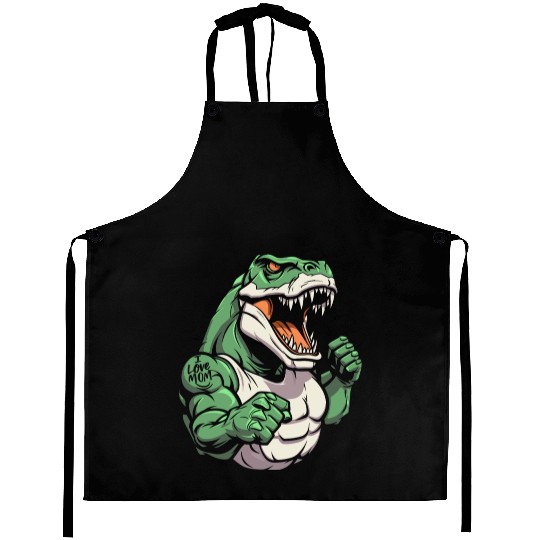 T Rex Dinosaur I Love Mom Aprons