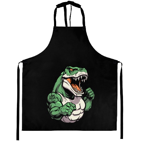 T Rex Dinosaur I Love Mom Aprons