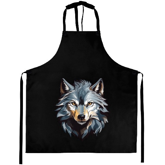 Majestic Wolf Face Illustration Aprons