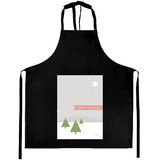 Peace On Earth Christmas Trees Falling Snow Winter Aprons