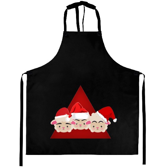 Three Christmas sheeps and a Red triangle Aprons
