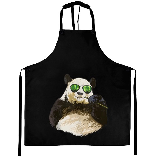 Chilling Panda Eating Bamboo Bear Aprons