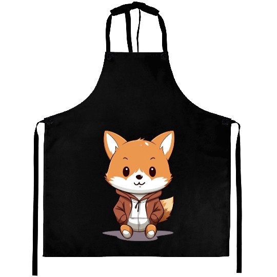 cute cartoon anime fox wearing Aprons