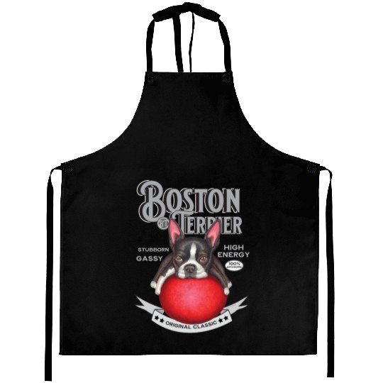 Vintage Boston Terrier on Red Ball Aprons
