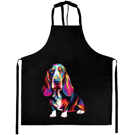 Watercolor Colorful Basset Hound Aprons