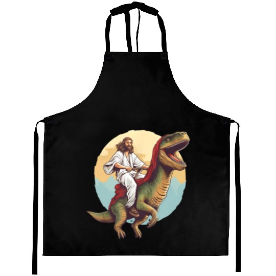 Jesus Riding a Dinosaur Meme Dino Lover Aprons