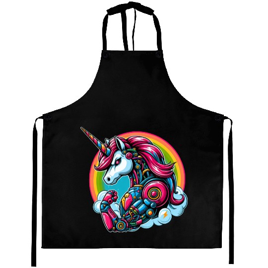 Unicorn Robot Cyborg Rainbow Science Fiction Aprons