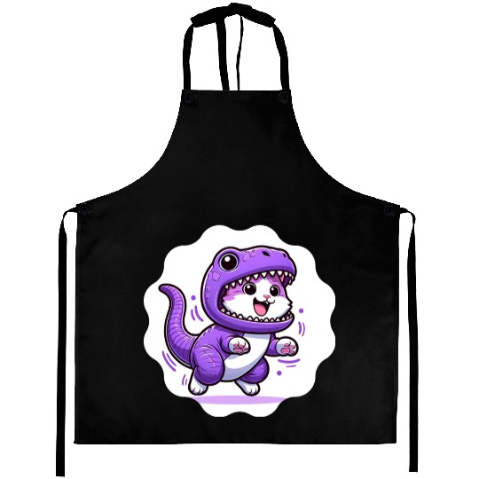 Energetic Cat in Velociraptor Costume - Playful Fe Aprons