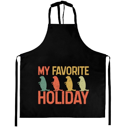 My Favorite Holiday Groundhog Day Retro Vintage Aprons