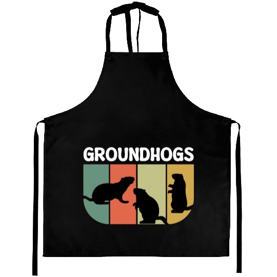 Groundhogs Retro Vintage Happy Groundhog Day Aprons