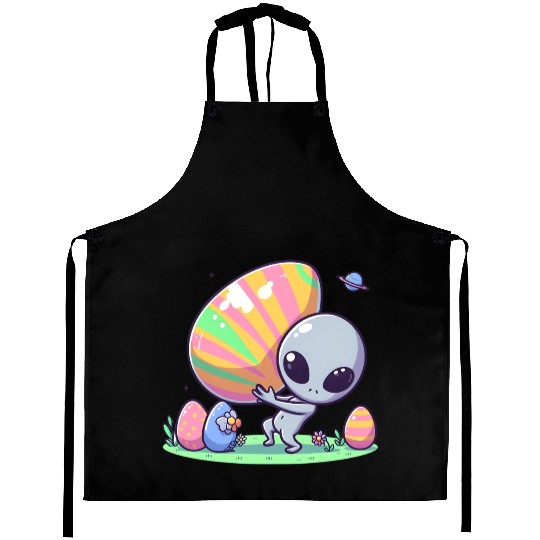 Alien with huge easter egg Aprons