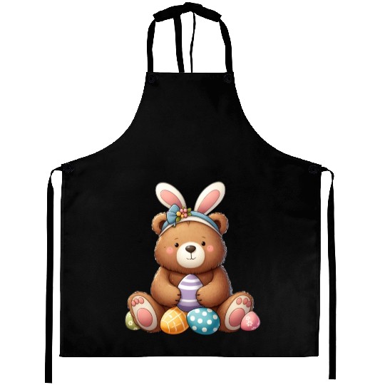 Easter bear with bunny ears and easter eggs Aprons