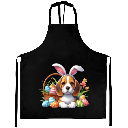 Beagle with bunny ears and easter eggs Aprons