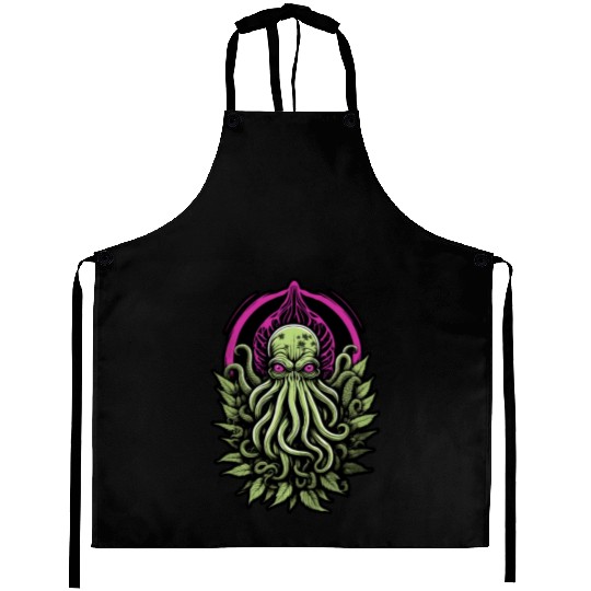 Colorful Cthulhu Aprons with Marijuana Leaves