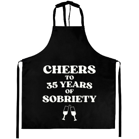 Cheers to 35 YEARS of Sobriety Sober Humor Fun Cel Aprons