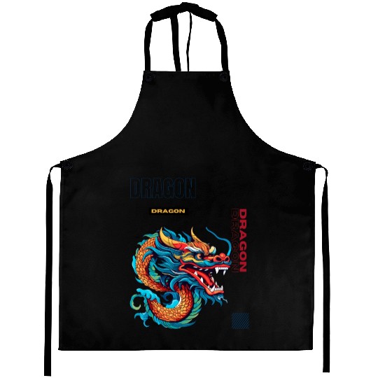 Vibrant Asian Dragon Portrait Aprons