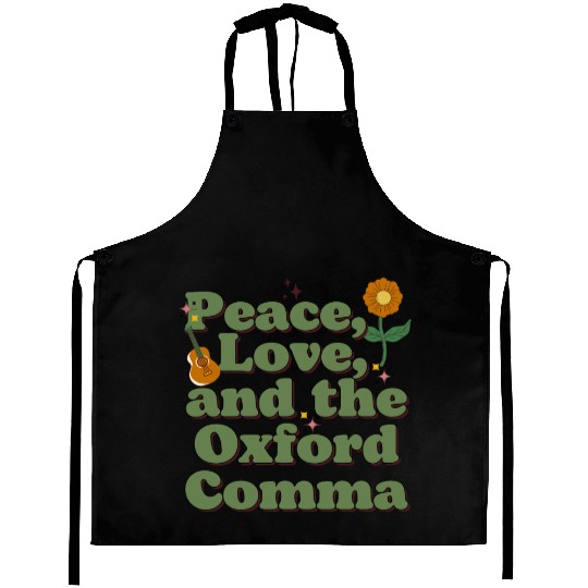Funny Oxford Comma Peace Love and the Oxford Comma Aprons