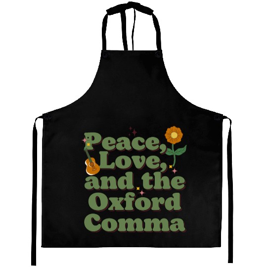Funny Oxford Comma Peace Love and the Oxford Comma Aprons