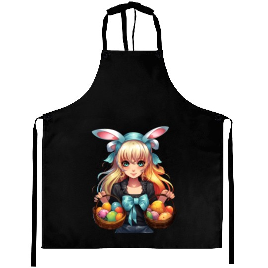 Easter Day Anime Girl Bunny Ear Easter Egg Hunt Aprons