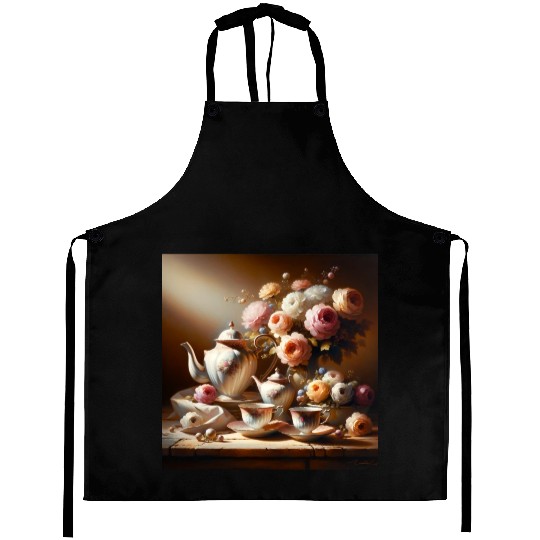 Timeless Elegance Vintage Tea Set Still Life Aprons