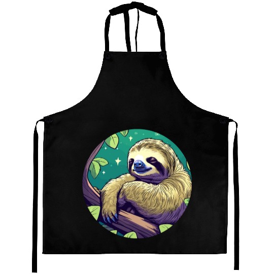 Sleeping Sloth Illustration Aprons