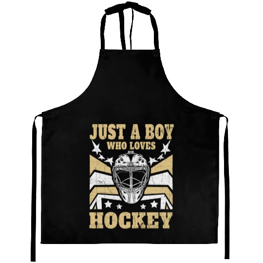 Funny Ice Hockey - Just a Boy who loves Hockey Aprons