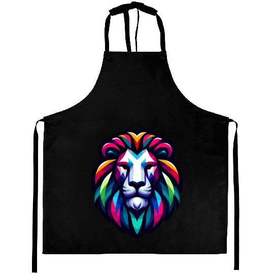 Vibrant Spectrum Lion - Abstract Wildlife Majesty Aprons