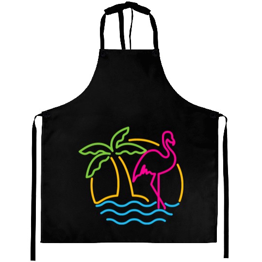 80s Vintage Miami Retro Neon Pink Flamingo Aprons