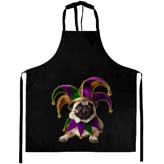 Mardi Gras Pug with Jester Hat Aprons