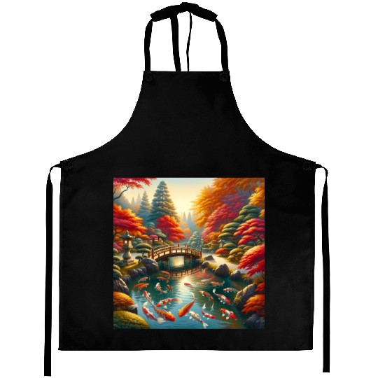 Autumn Harmony Serene Japanese Garden Aprons