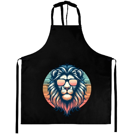Cool King of the Jungle - Retro Lion with Sunglass Aprons