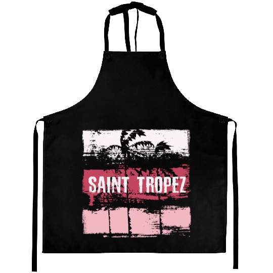 Saint Tropez Vacation Souvenir Abstract Artistic Aprons