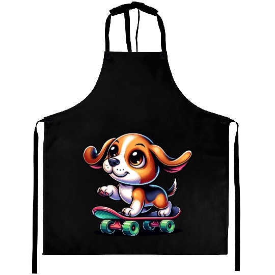 Beagle skateboarder comic cartoon dog Aprons