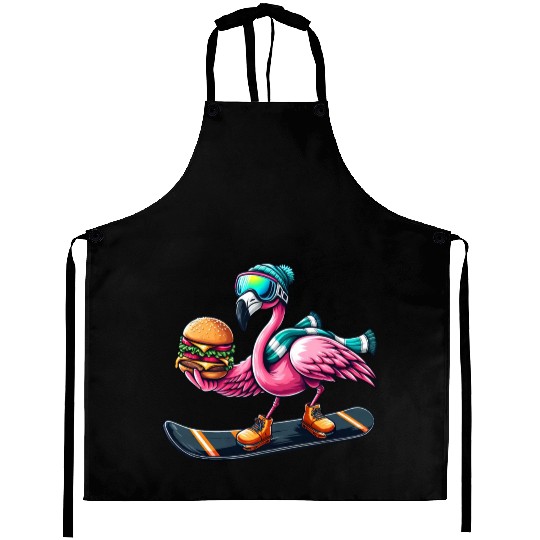 Flamingo Snowboard Burger Fun Aprons