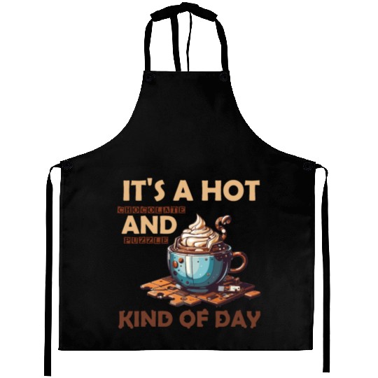 hot chocolate and puzzle kind of day Vintage retro Aprons