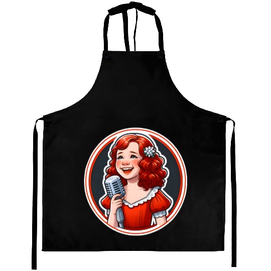 'Annie's Song' Vintage Microphone Illustration Aprons