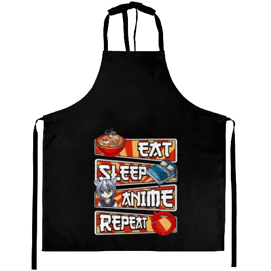 eat sleep anime repeat cute lovers obsessed Aprons