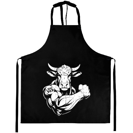Cow Cattle Biceps Tattoo I Love Dad Aprons