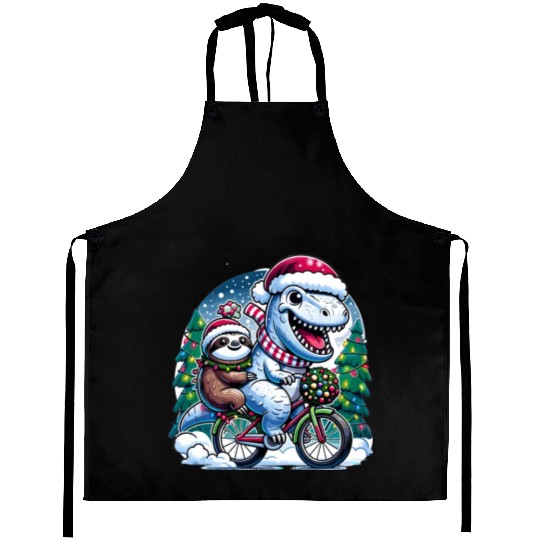Winter Wonderland T-Rex and Sloth Cycling Duo Aprons