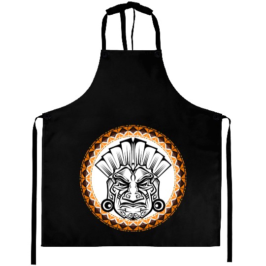 Mythical Portrait with Amerindian Ink Tattoos Aprons