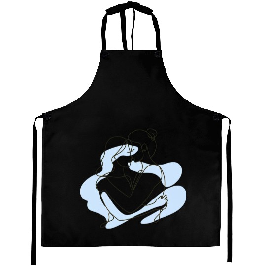 Abstract Line Art Lesbian Couple Aprons