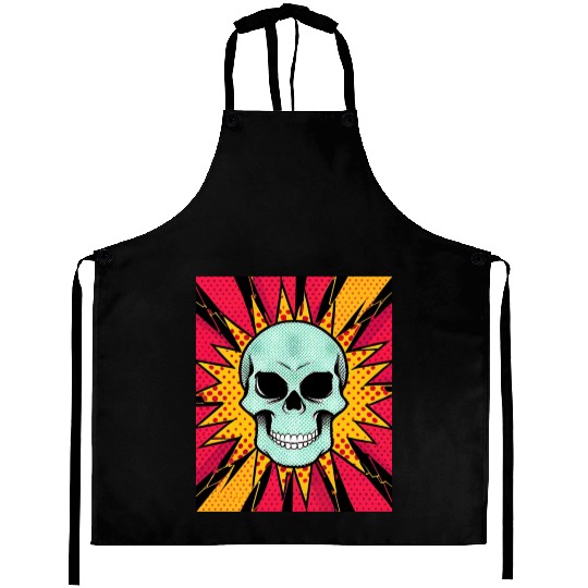 style halftones, dynamic skull Aprons